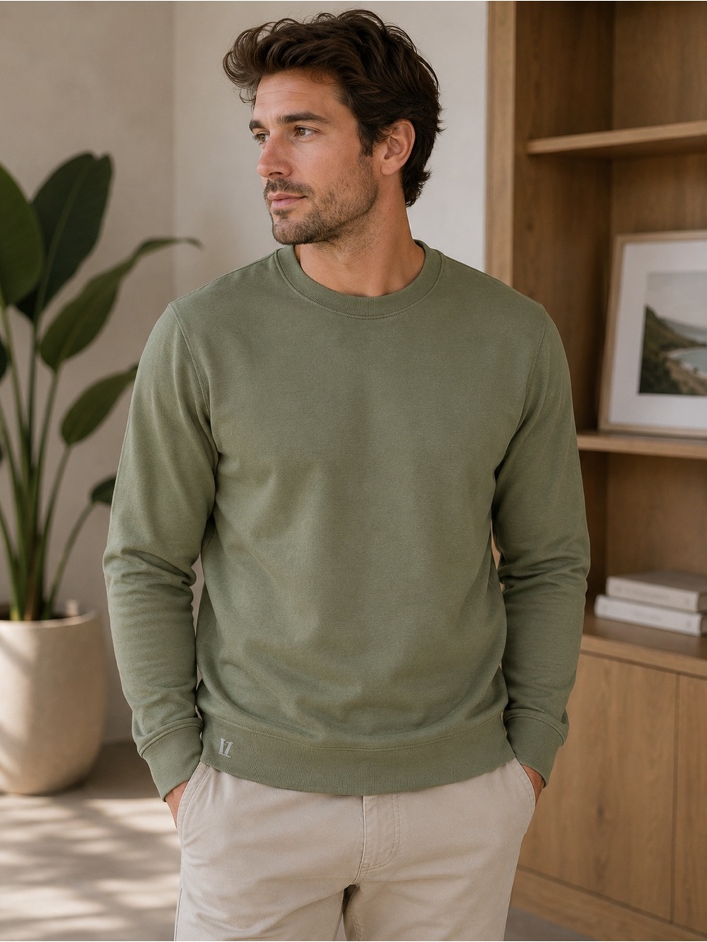 Vuori Olive Green Lightweight Crewneck Sweater